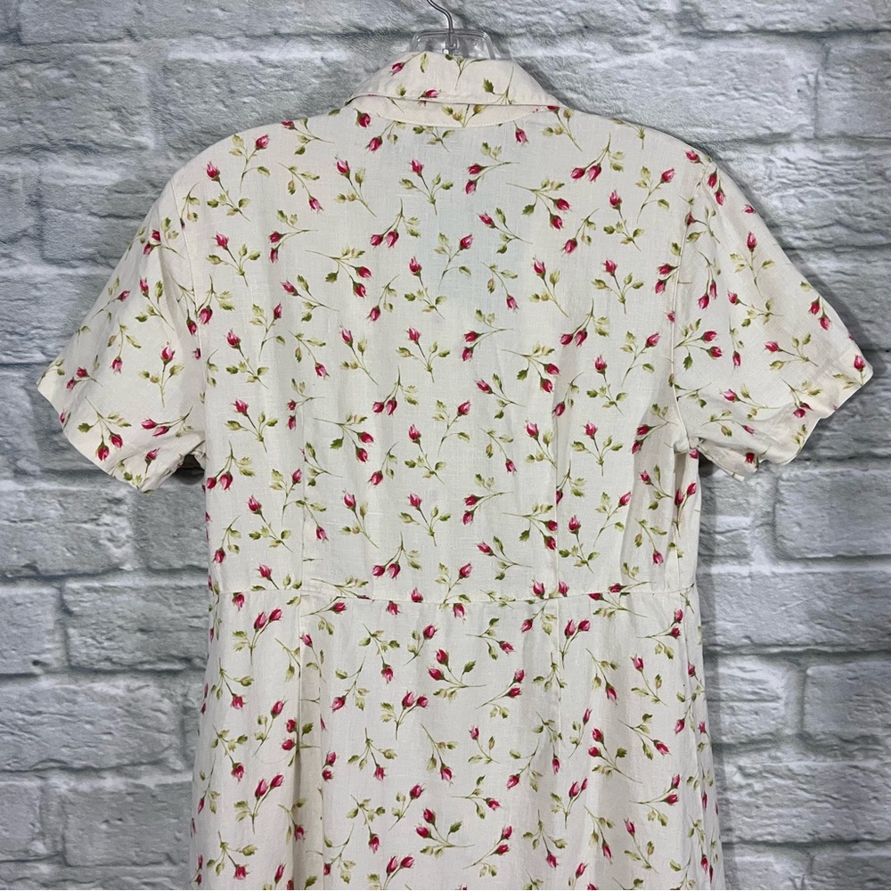 VTG 100% Linen Eddie Bauer Floral Button-Up Shirtdress Cottagecore Chic - Picture 5 of 13